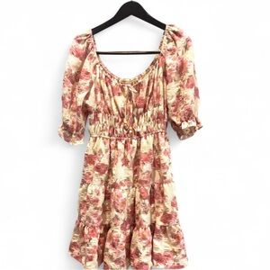 Liberty Love | Women’s Floral Smocked Fairy Waist Midi Dress Pink & Cream | XL